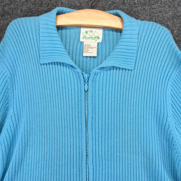 The Quacker Factory Sweater Womens Large Blue Full Zip Ribbed Knit Short Sleeve - Picture 5 of 12